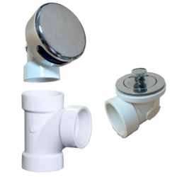 PSP0055 Bathtub Overflow, Sch. 40 PVC Plumbers Pack with  Lift & Turn Plug Bath Drain